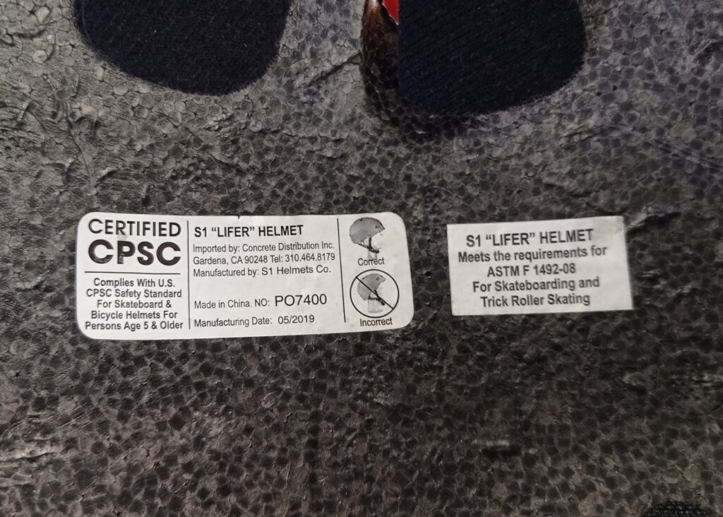 s1 lifer helmet CPSC and ASTM certifications